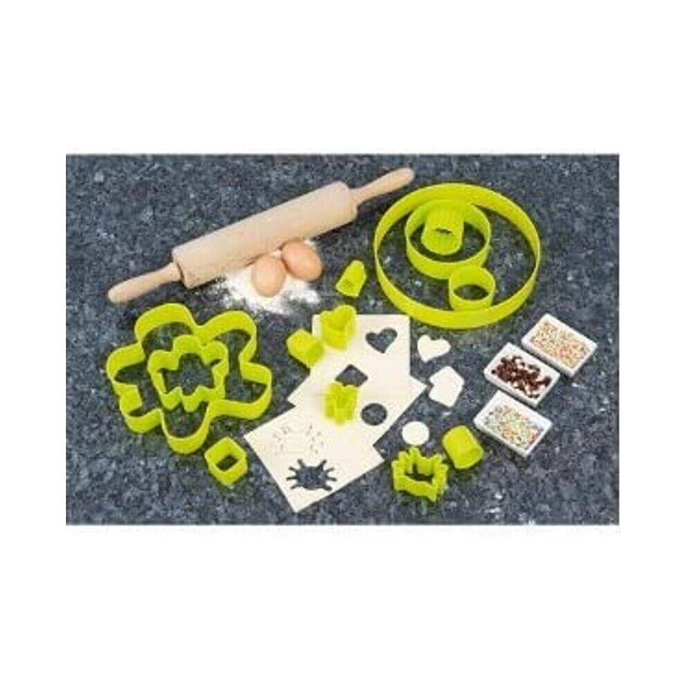 (Green) Cookie Cutters Set in storage Box 13pc Shapes Biscuits Baking Tools Pastry