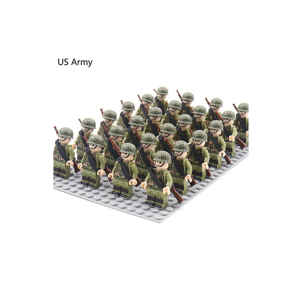 (D259) WW2 24pcs/Lot Military Soldiers Building Blocks Set Weapons Soviet US UK France Army Action Figures Bricks Toys Kids Gifts