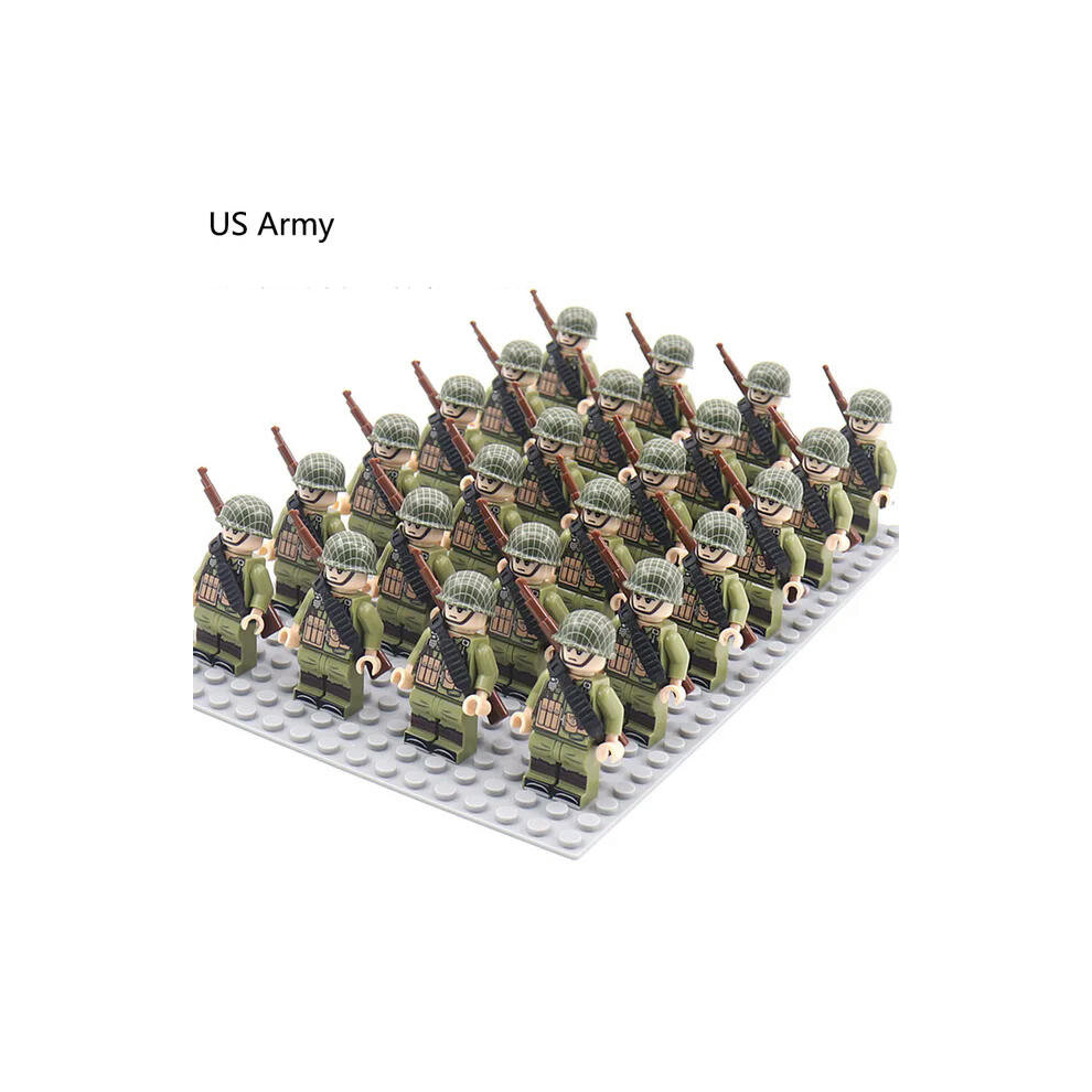 (D263) WW2 24pcs/Lot Military Soldiers Building Blocks Set Weapons Soviet US UK France Army Action Figures Bricks Toys Kids Gifts