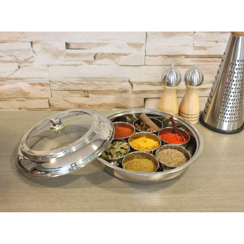 Authentic Spice Tin Indian Masala Dabba 7 Spices Storage Box SPICE KIT 1
