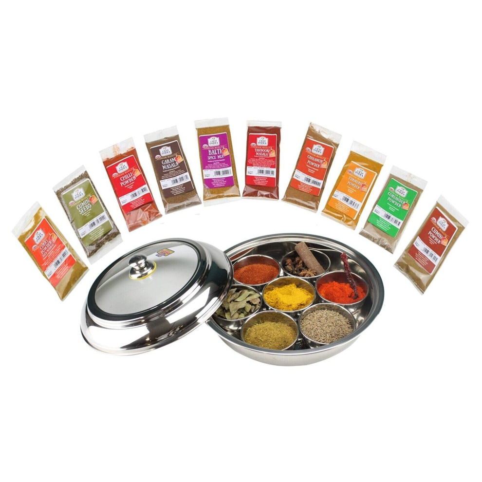 Authentic Spice Tin Indian Masala Dabba 7 Spices Storage Box SPICE KIT