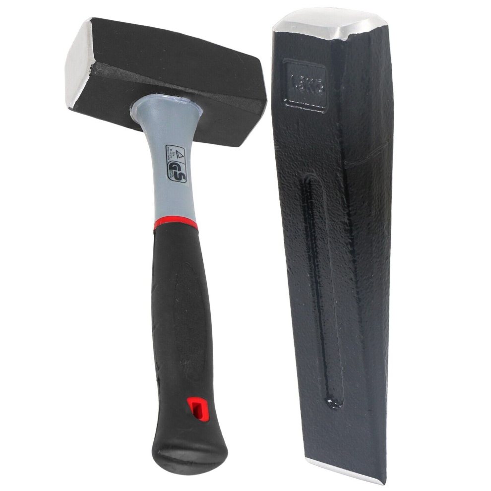 Log Splitter Lump Hammer 2KG Club Mallet + 1.5KG 8" Chisel Wedge Wood Splitting Maul Kit