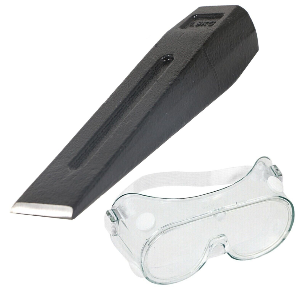 Spares2go Log Splitter Chisel Wedge 1.5Kg 8" Wood Splitting Maul + Adjustable Safety Goggles Kit