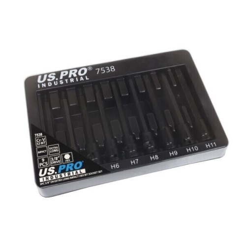us pro 9pc 3/8" Dr Extra Long Impact Hex Bit Socket Set