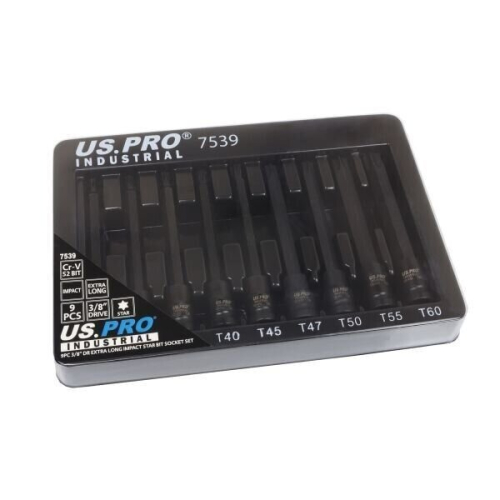 us pro 9pc 3/8" Dr Extra Long Impact Star Bit Socket Set