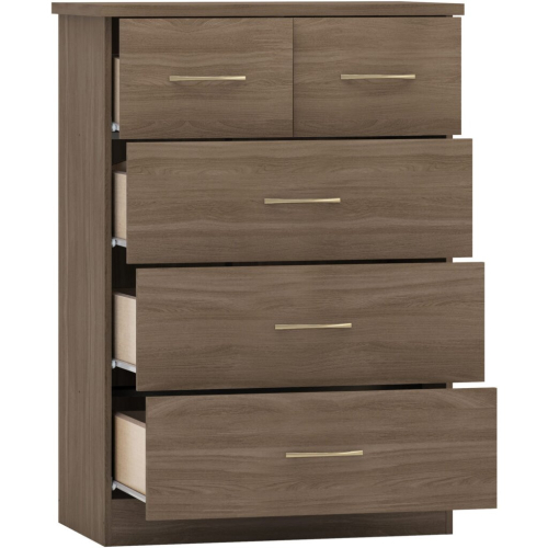 Seconique Nevada 3+2 Drawer Chest Rustic Oak Effect 5 Drawers 1
