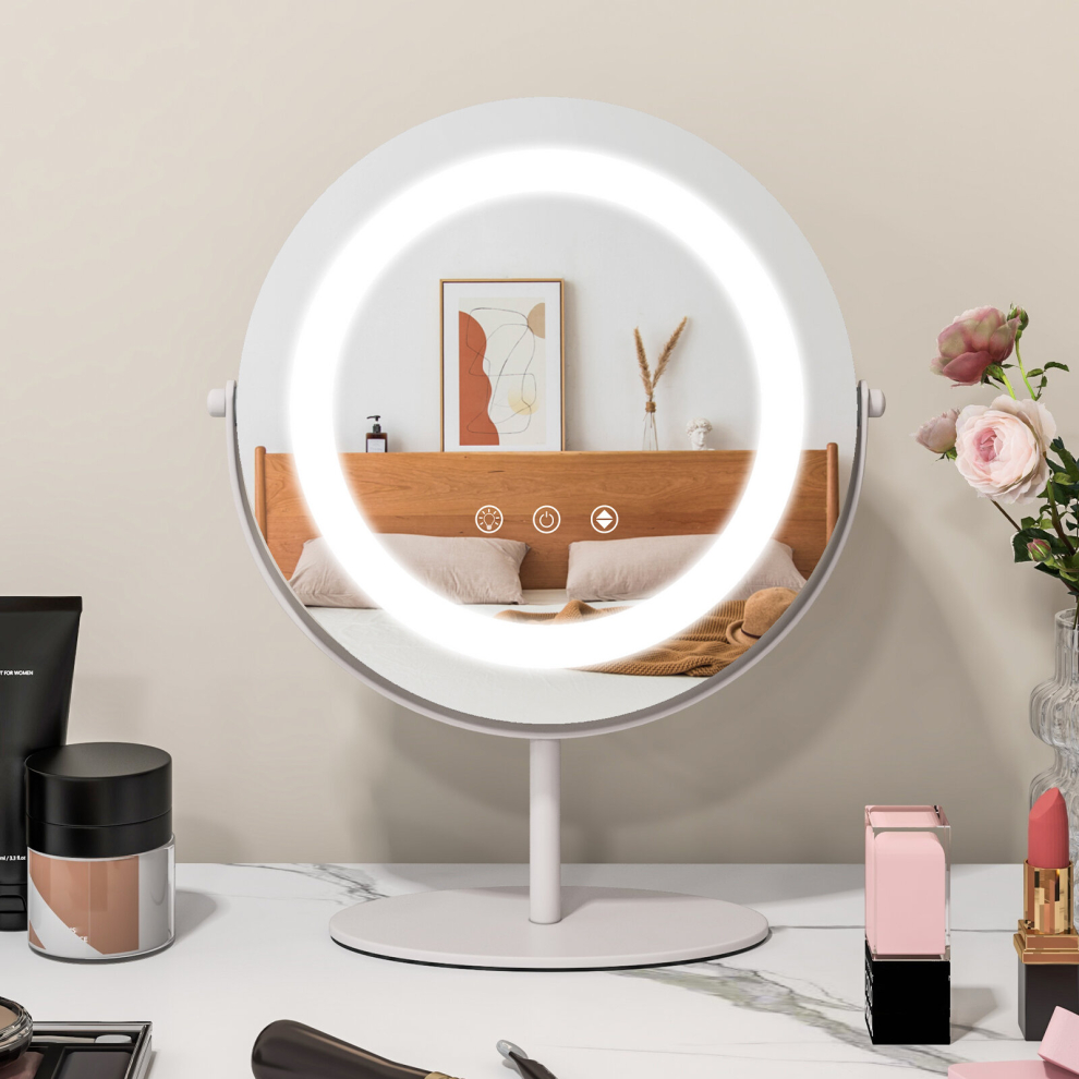 Casart White Makeup Vanity Mirror 3 Colour Dimmable Led Lighted Round Mirror Touch Screen