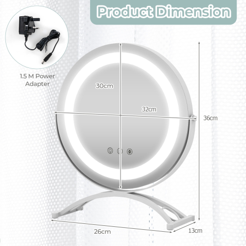 Costway Round Makeup Vanity Mirror with 3-Color Dimmable LED Lights, Smart Touch Control, 360 Rotation, Explosion-Proof Silver Mirror 1