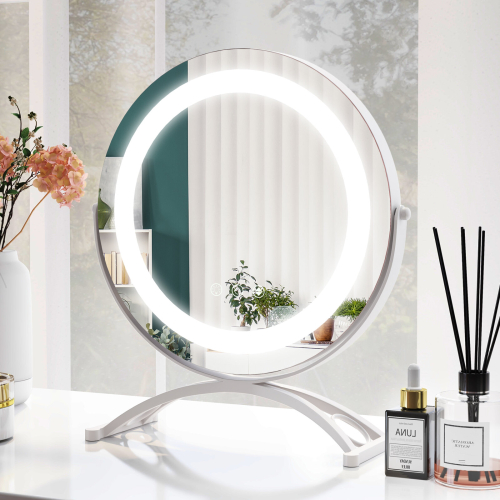 Costway Round Makeup Vanity Mirror with 3-Color Dimmable LED Lights, Smart Touch Control, 360 Rotation, Explosion-Proof Silver Mirror