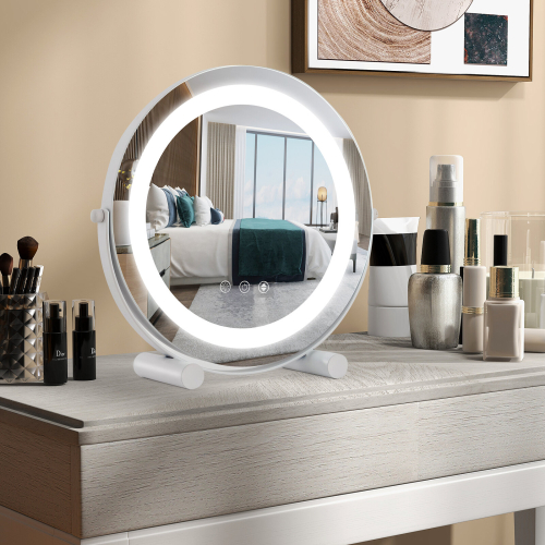Casart Makeup Vanity Mirror 3 Color Dimmable LED Lighted Round Mirror with Smart Touch 2