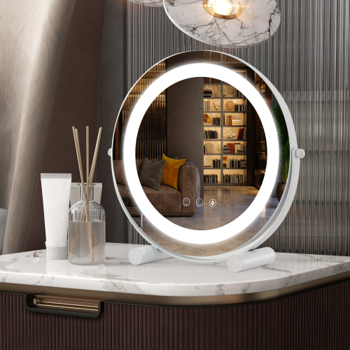 Casart Makeup Vanity Mirror 3 Color Dimmable LED Lighted Round Mirror with Smart Touch