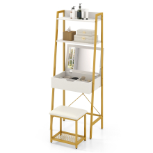 3 IN 1 Vanity Dressing Table Set Book Storage Shelf Ladder Desk Cushioned Stool