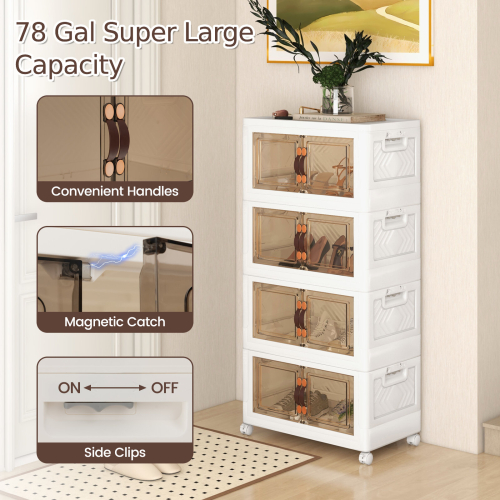 Casart 4 Pack Stackable Storage Cabinet Folding Home Organizer Lockable Wheels 78 Gal 2