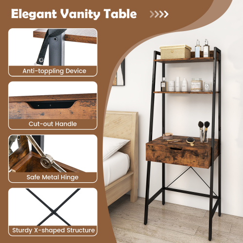 Casart 3 IN 1 Vanity Dressing Table Set Book Storage Shelf Ladder Desk Cushioned Stool 2