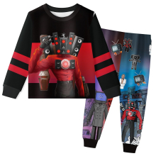 (100) Kids Pajamas Skibidi Toilet Halloween Christmas Long Sleeve Loungewear Set