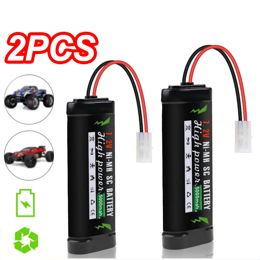 2Pcs 7.2V 5000mAh Ni-MH Battery Tamiya Plug for RC Car Truck Boat Drone Traxxas