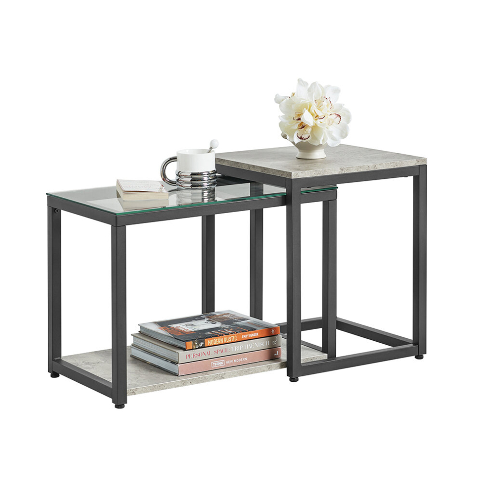 SoBuy FBT35-HG, Nesting Tables Set of 2 Coffee Table Side Table