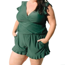 (Dark Green, XL) Built-in Bra Swim Romper For Women Nursing-friendly With Crossed V-neck Design Suitable For Pool Party