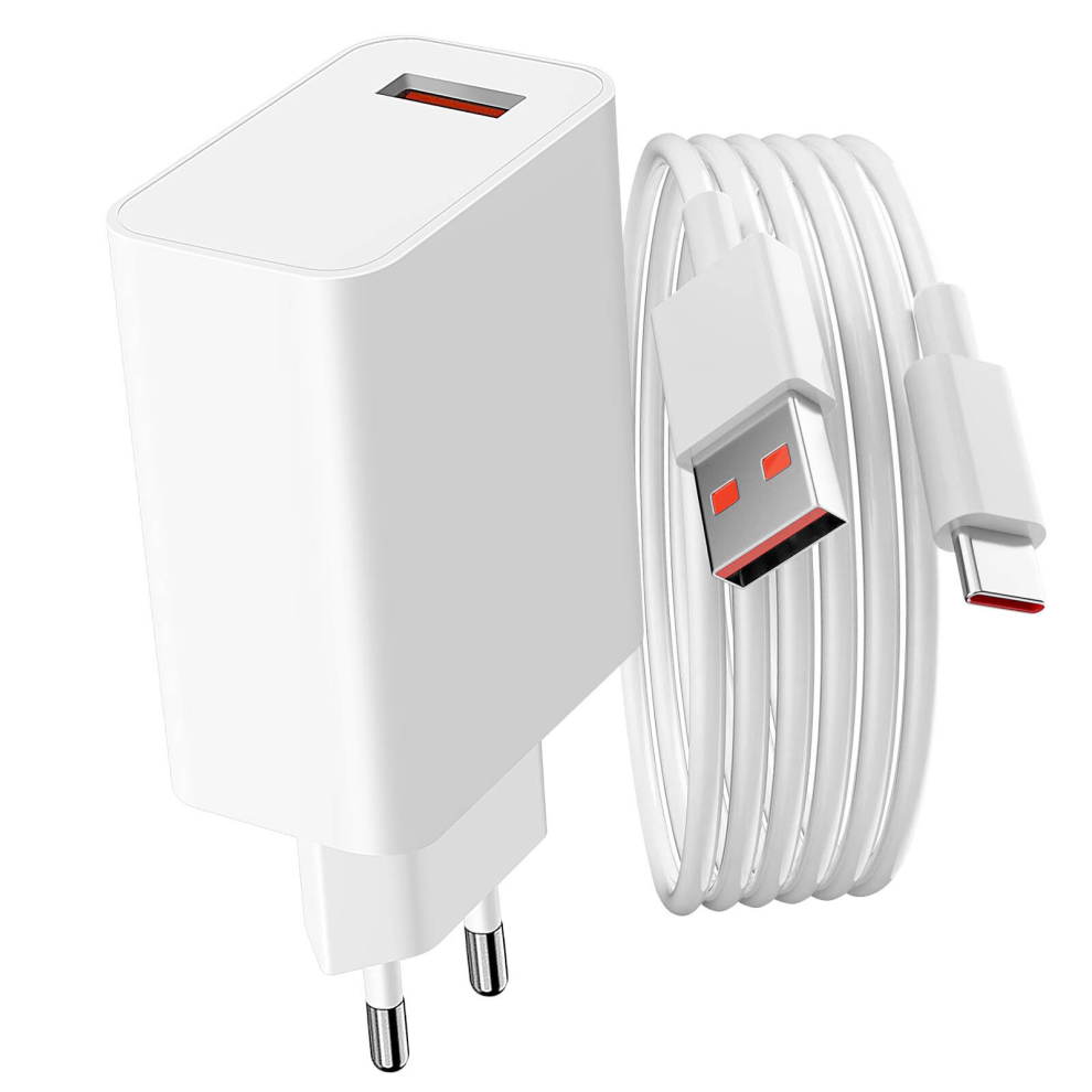 USB Wall Charger 33W + White USB to USB-C Cable, Official Xiaomi Product