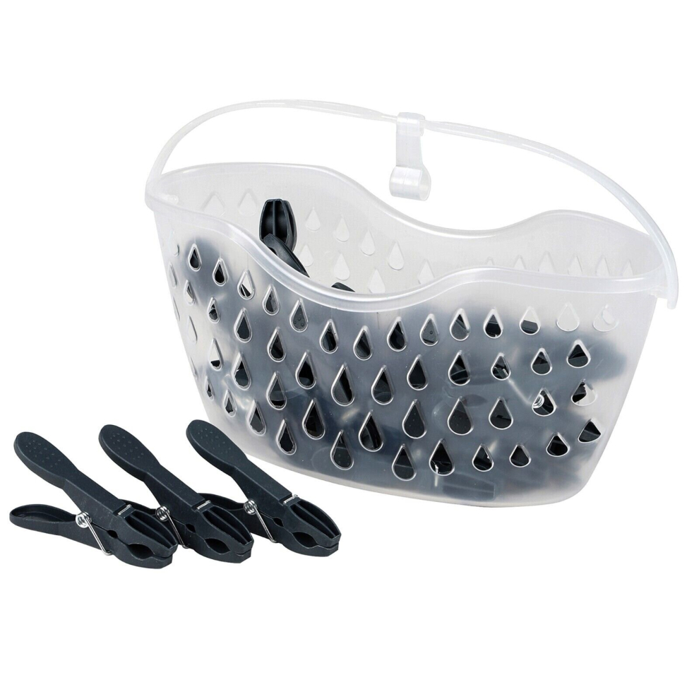 (Dark Grey) 24 Pegs In Basket Plastic Clothes Hanging With Hook Laundry Washing Line Airer