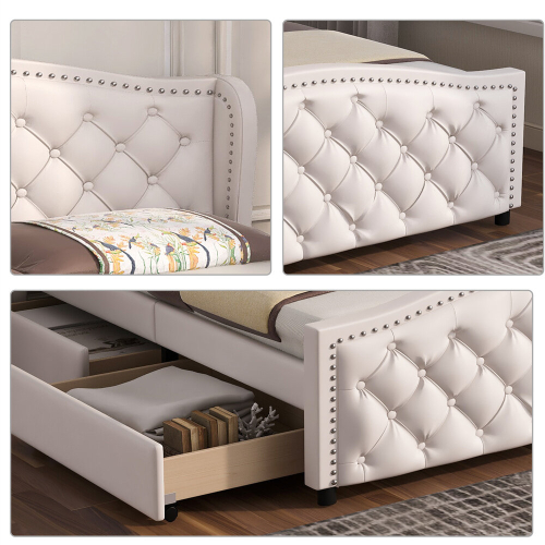 Upholstered Bed with 2 Drawers and Headboard with Pull Point Rivets 1