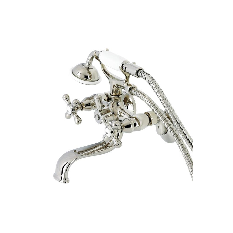 Kingston Wall Mount Clawfoot Tub Faucet With Hand Shower, Polished Nickel 780475805729