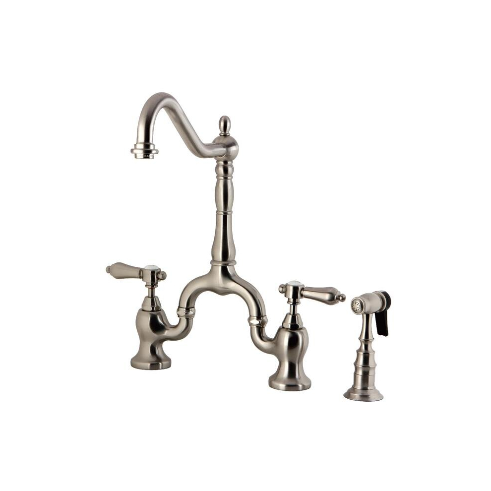 Heirloom Bridge Kitchen Faucet With Brass Sprayer, Brushed Nickel 780475800571