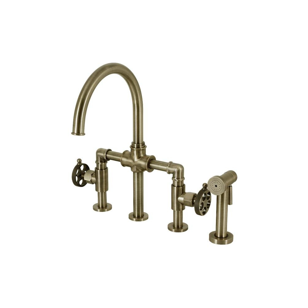 Webb Bridge Kitchen Faucet With Brass Sprayer, Antique Brass 780475817326