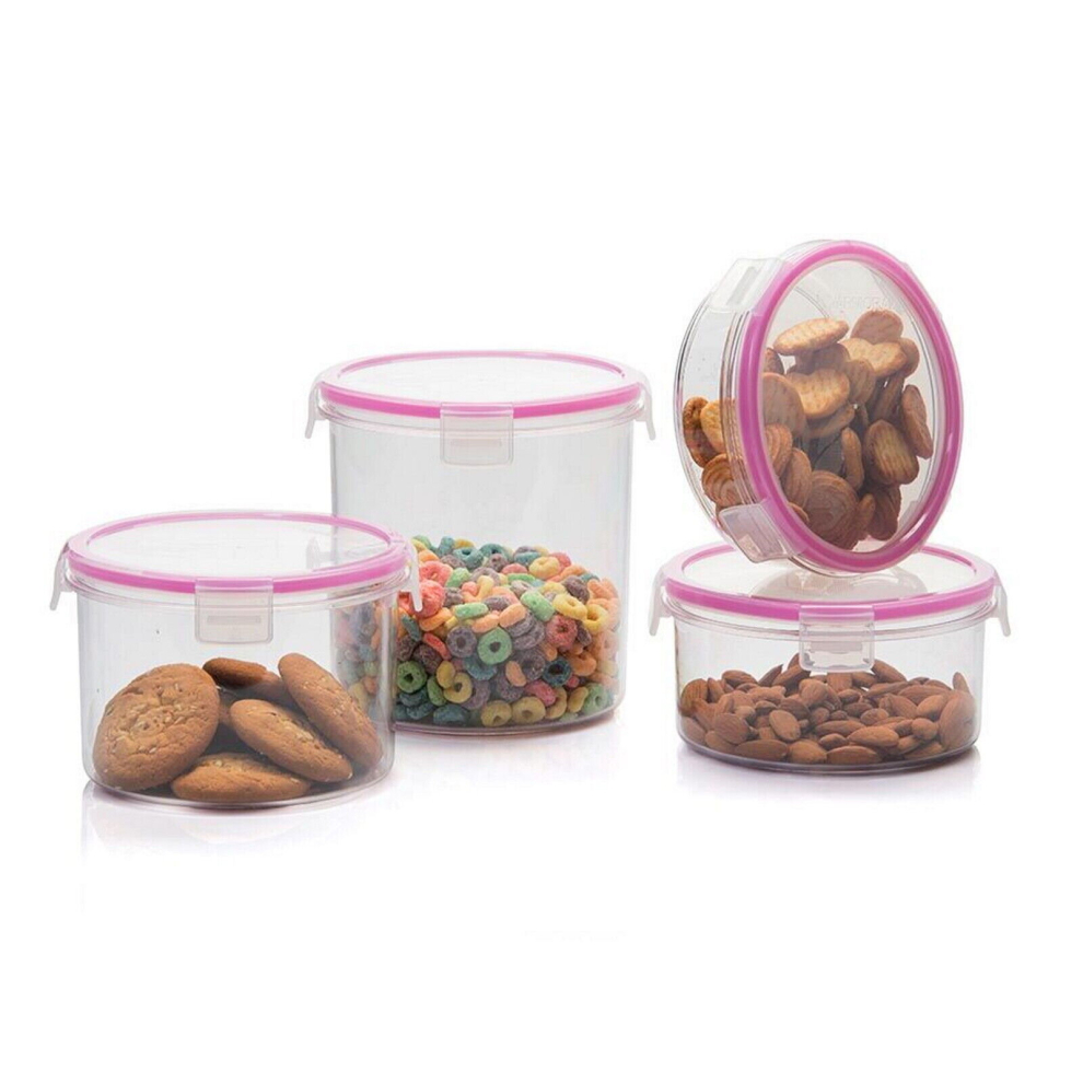 (1000ml-Clear) Food Containers Clip Lock Plastic Airtight Storage Lunch Boxes Kitchen Round