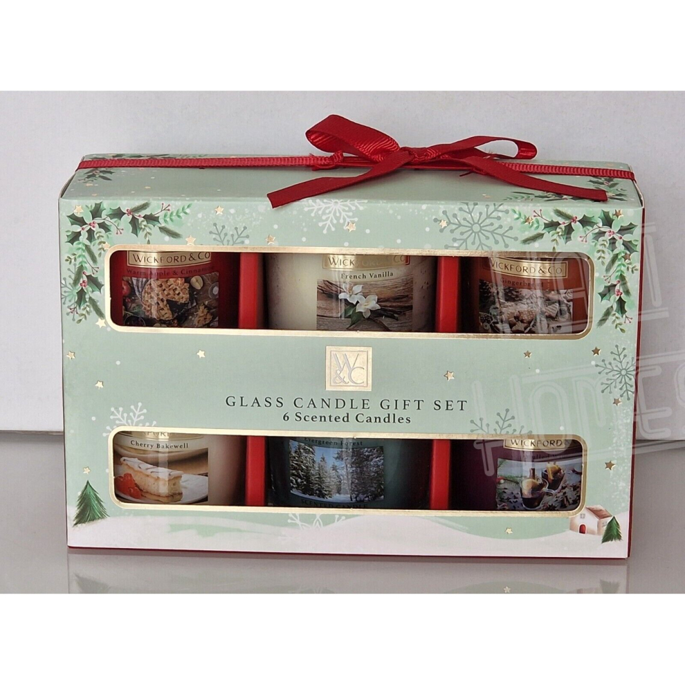Wickford & Co 6 Glass Scented Candles Gingerbread Mulled Wine Christmas Gift Set