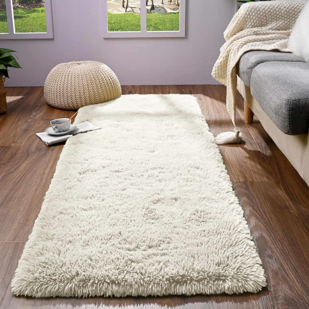 (60cm x 220cm (2ft x 7ft 7"), Cream) Shaggy Runner Rugs Non Slip Kitchen Hallway Runner