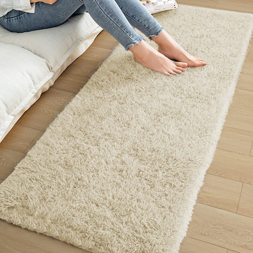 (80 x 300 cm (2 ft 6 in x 10 ft), Cream) Shaggy Runner Rugs Non Slip Kitchen Hallway Runner