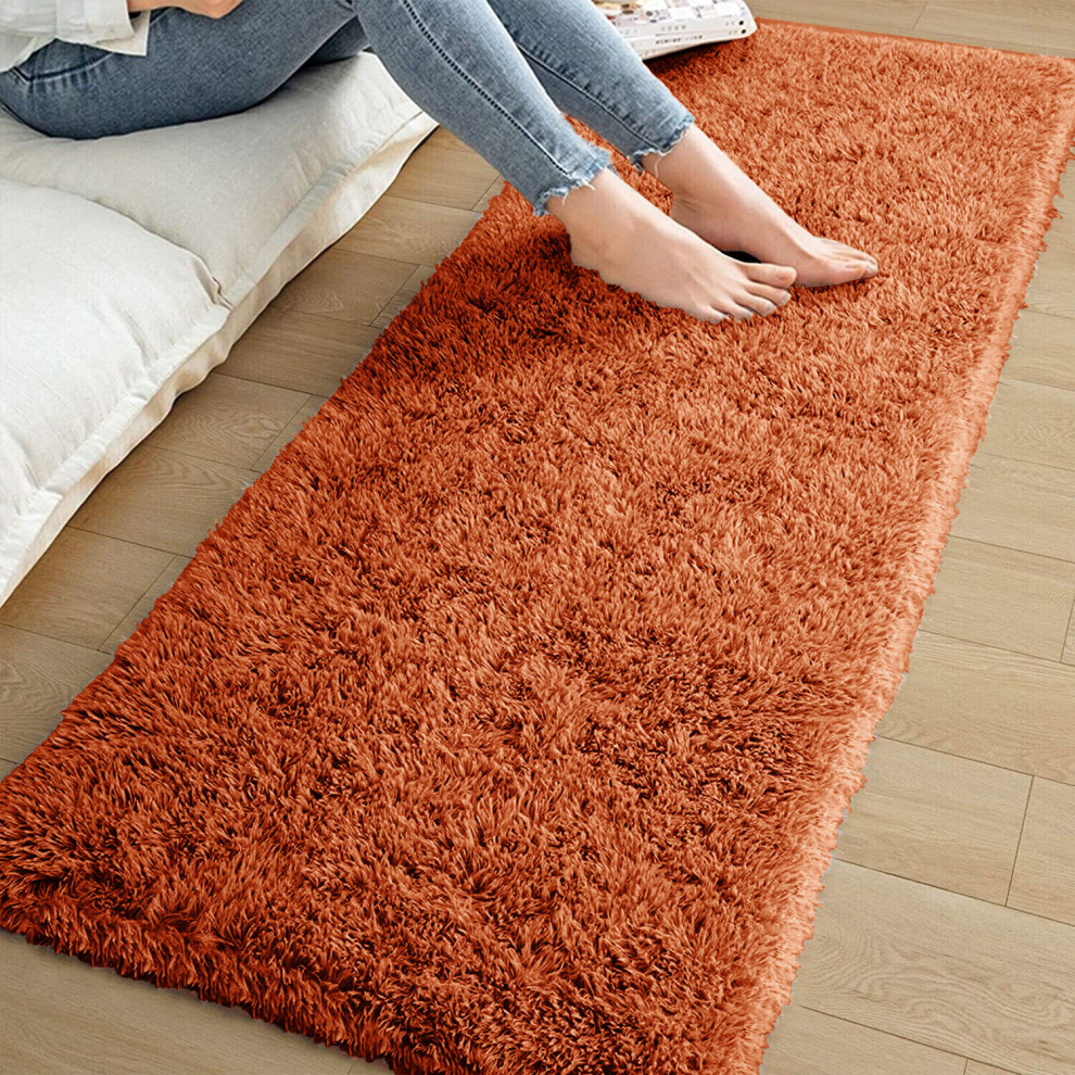 (80 x 300 cm (2 ft 6 in x 10 ft), Rust) Shaggy Runner Rugs Non Slip Kitchen Hallway Runner