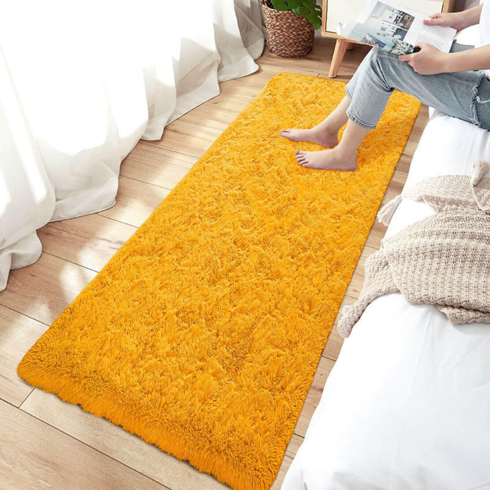 (80 x 300 cm (2 ft 6 in x 10 ft), Yellow) Shaggy Runner Rugs Non Slip Kitchen Hallway Runner