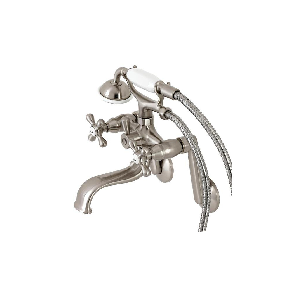 Kingston Wall Mount Clawfoot Tub Faucet With Hand Shower, Brushed Nickel 780475808782