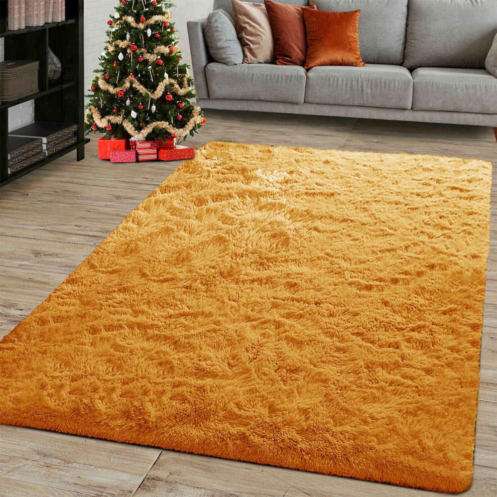 (Ochre, 200 X 290 cm) Fluffy Rugs Anti-Slip Large Shaggy Rug Super Soft Mat Living Room Bedroom Carpet