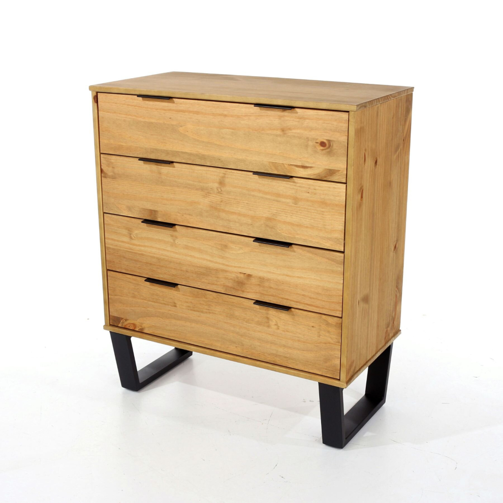 (Pine) Home Source Vigo 4 Drawer Solid Pine Industrial Chest Storage Unit
