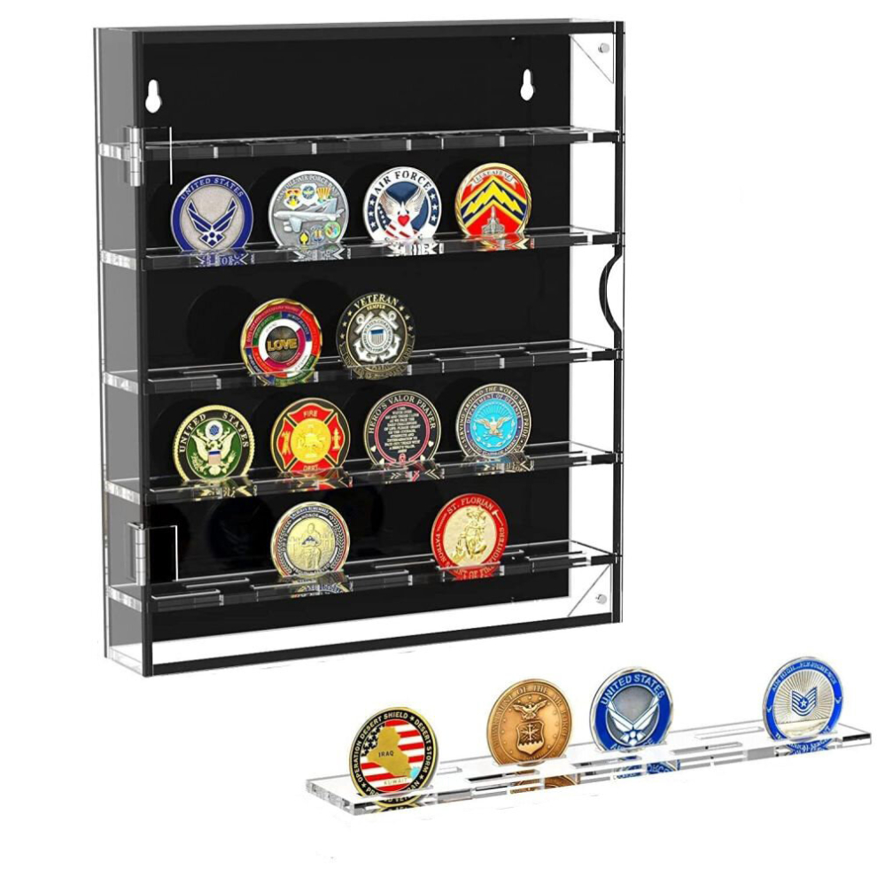 5 Layer Medals Challenge Coin Display Case Shadow Box Pin Wall Display Holder Shelves