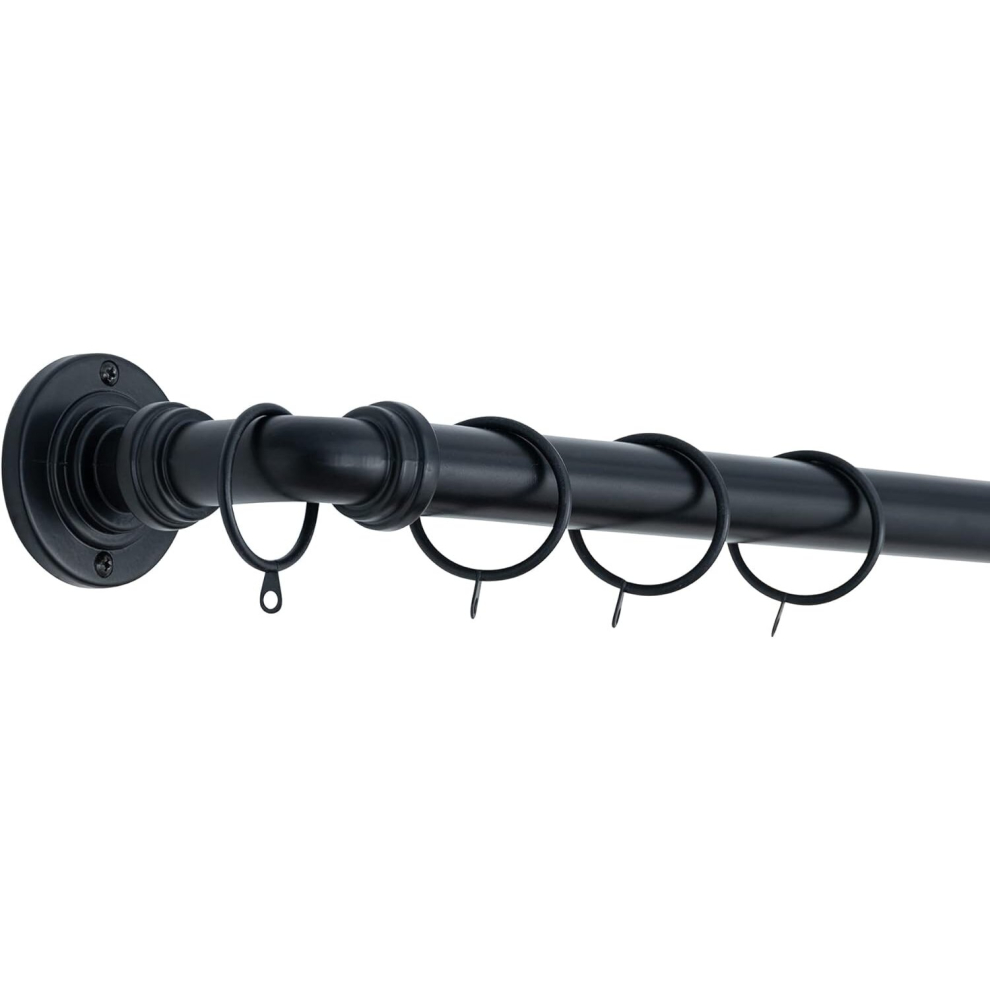 (Black, 120cm - 220cm, 47" to 87" Approx) A.Unique Home Room Darkening Metal Extendable Curtain Pole with Rings and Fittings, In a Variety of Colours