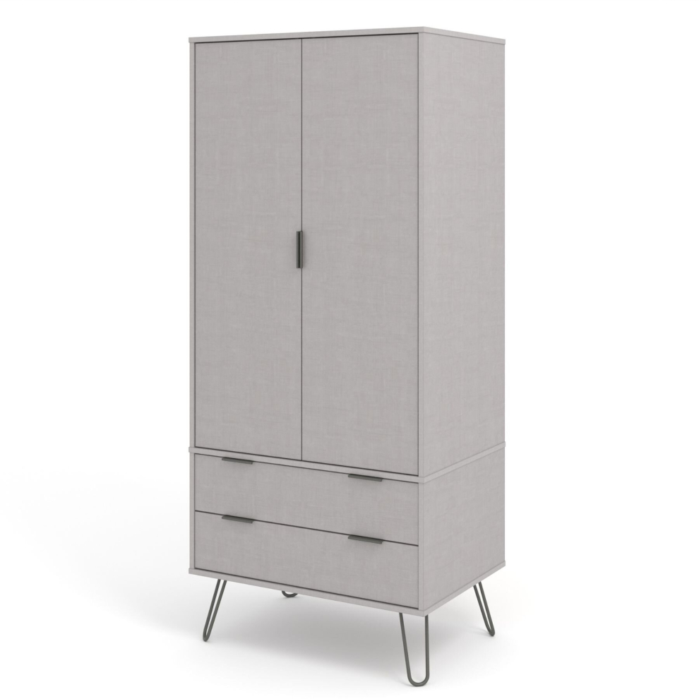 Grey 2 Door 2 Drawer Double Wardrobe Cupboard Bedroom Storage With Clothes Rail