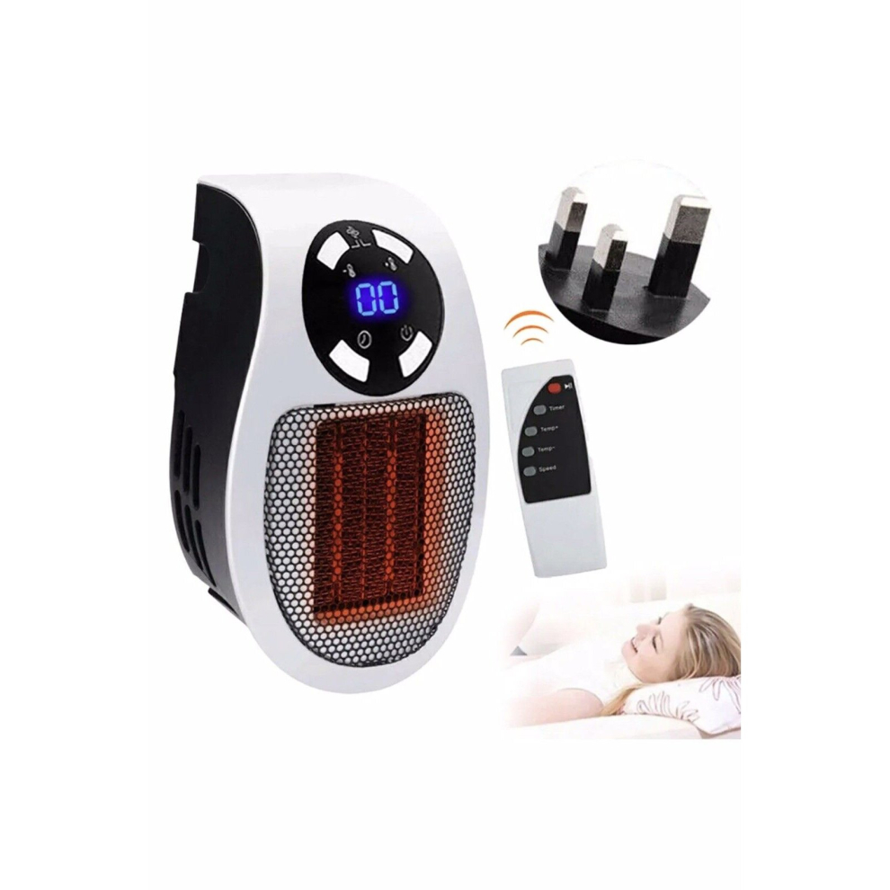 Electric Portable Plug In Wall Heater 500W Small  Timer 2 Speed Home Office