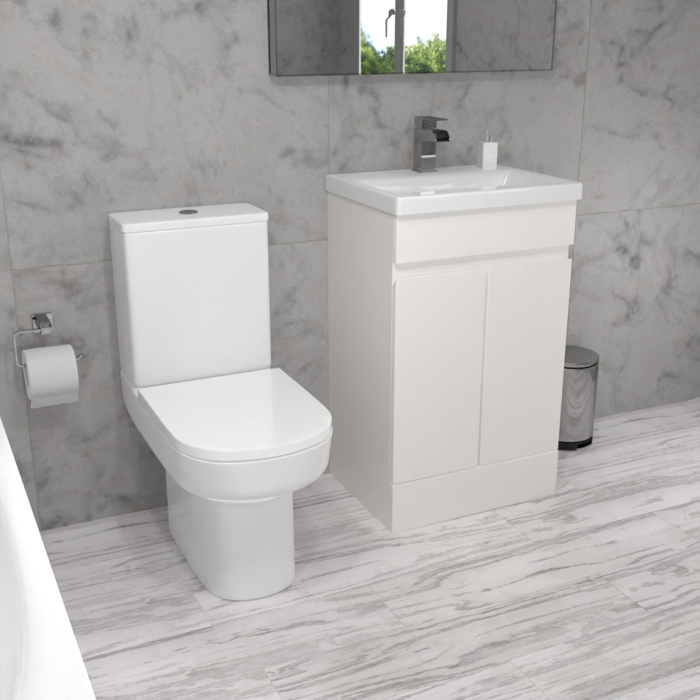 Nes Home Alaska 500mm Gloss Basin Vanity & Close Coupled Toilet White