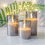 (Grey) Silver Gray Glass Flameless Flickering Candle Light with Remote Control 3