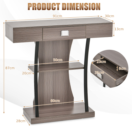 Casart T-Shaped Industrial Console Table Narrow Sofa Side Table Entryway Display Shlves 2