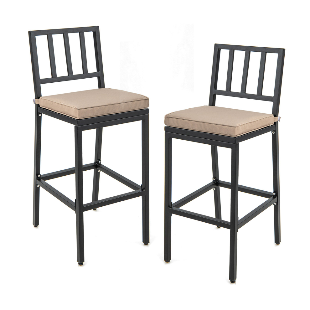 Set of 2 Bar Stools Counter Height Chair Pub Dining Chairs W/ Detachable Cushion