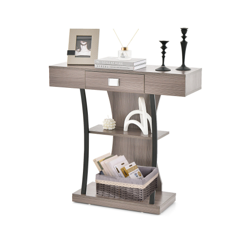 Casart T-Shaped Industrial Console Table Narrow Sofa Side Table Entryway Display Shlves