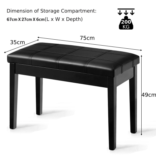 Casart Keyboard Seat Piano Bench Double Duet Seat W/Padded Cushion Storage Compartment 2