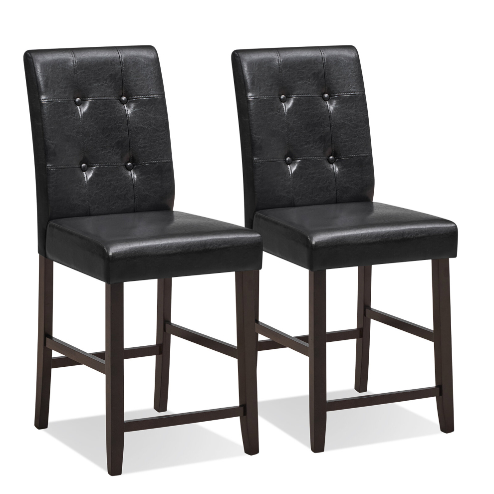 Set of 2 Bar Stools Upholstered Bar Counter Height Chair With Button-Tufted Back