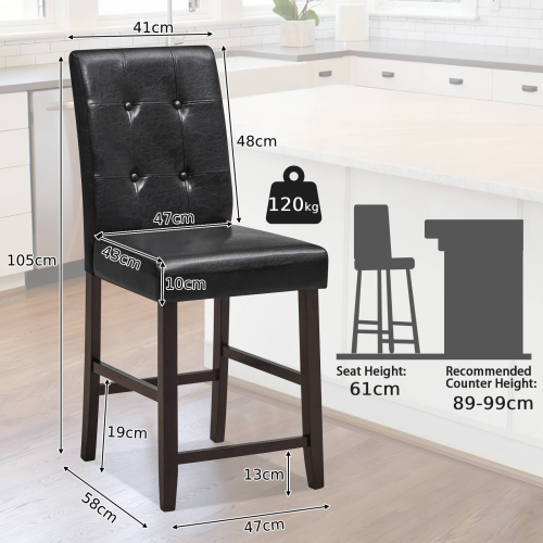 Casart Set of 2 Bar Stools Upholstered Bar Counter Height Chair With Button-Tufted Back 1