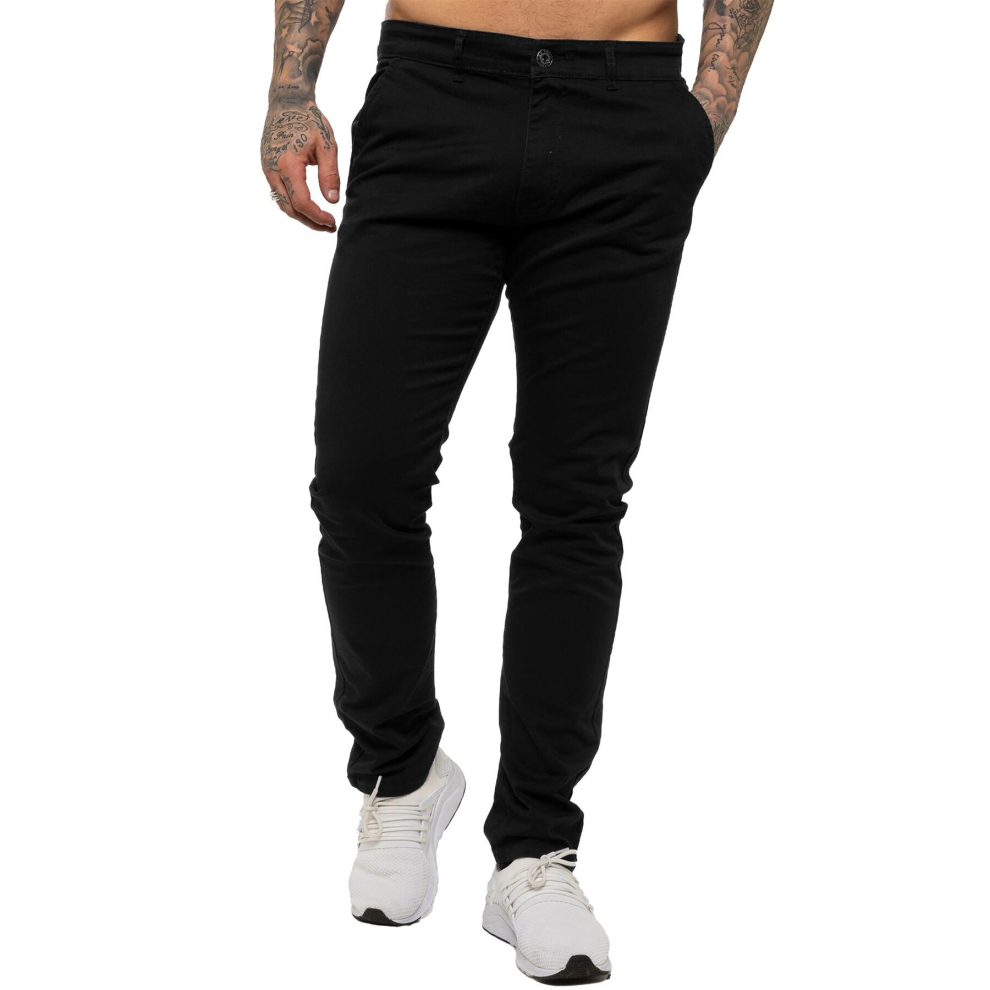 (32W/30L, Black) Enzo Mens Skinny Stretch Chinos